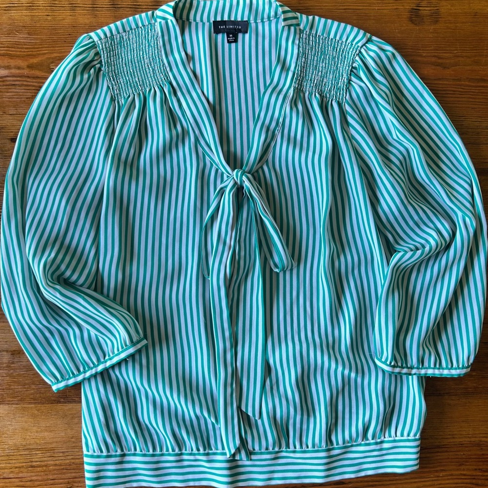 The Limited Green Stripe Career Blouse Medium